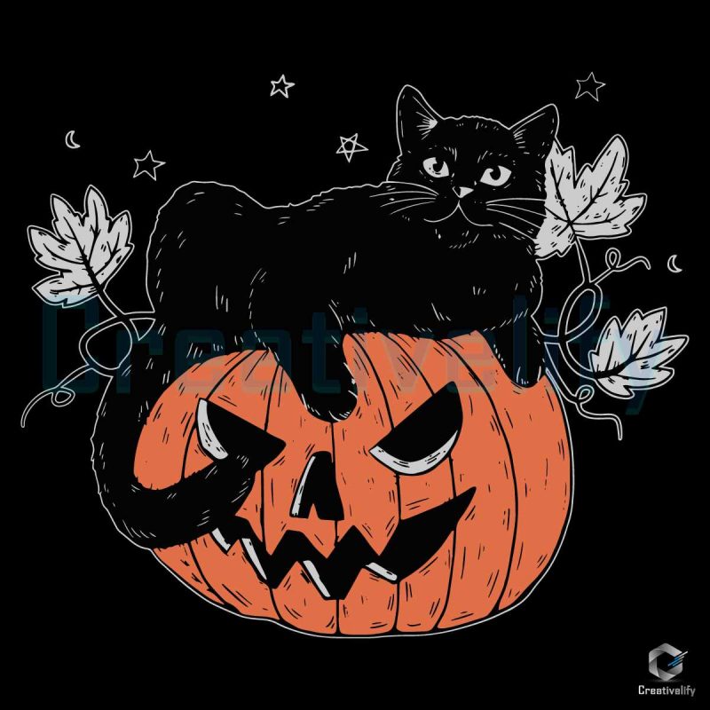 Black Cat On Pumpkin Halloween SVG