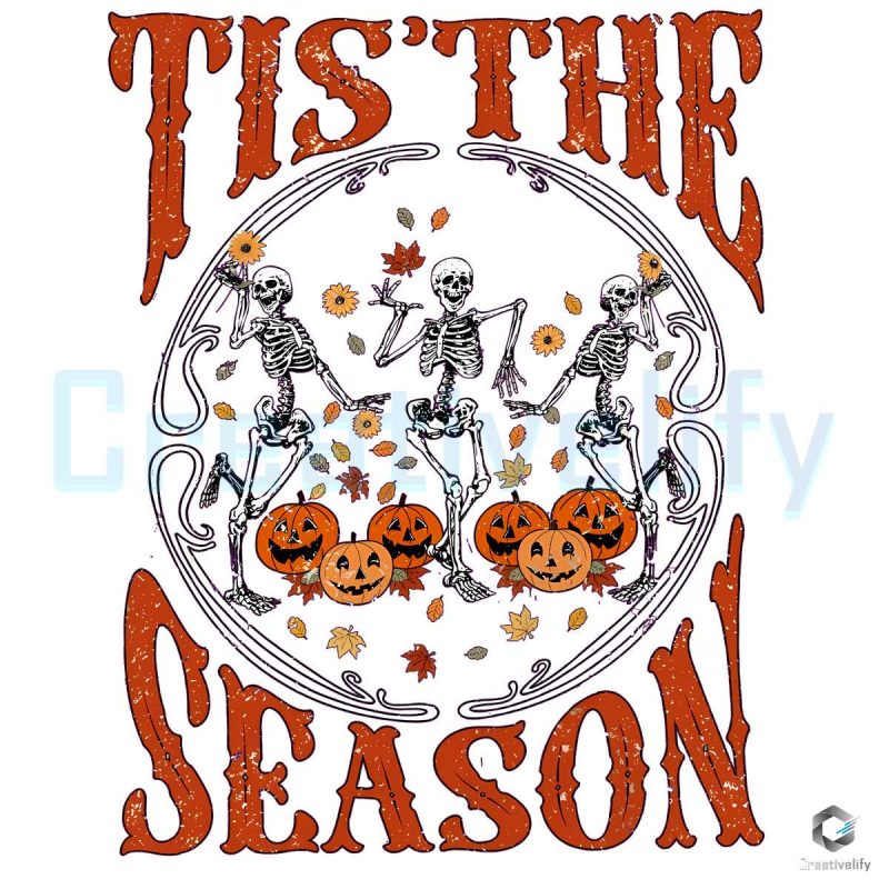 Tis The Season Dancing Skeleton Pumpkin PNG