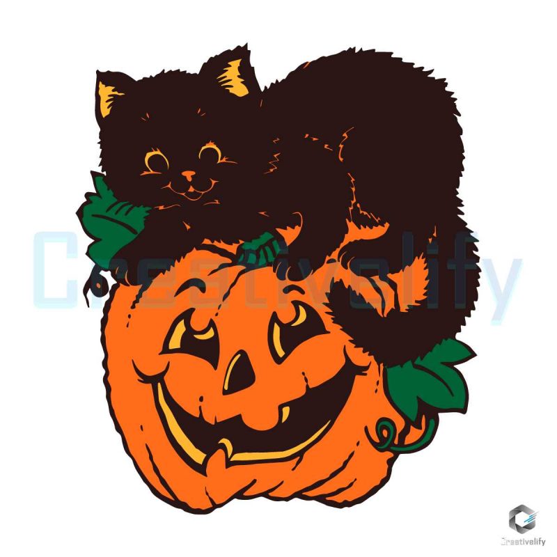 Black Cat Pumpkin Halloween SVG File