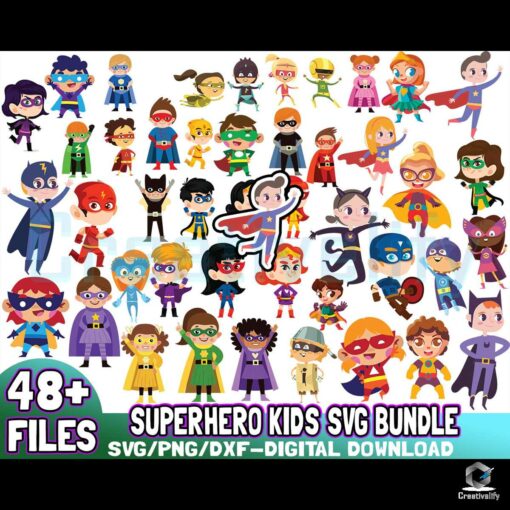 48-superhero-kids-layered-svg-superheroes-kids-vector-clipart-superhero-boys-girls-cricut-bundle-svg-png-dxf-vector-cut-file-designs