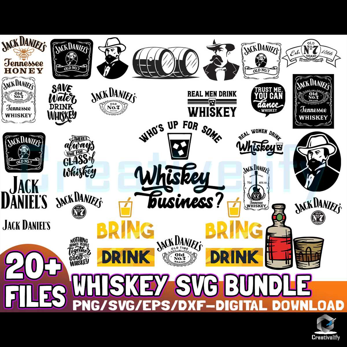 20 Files Whiskey SVG Wine Bundle Cut File For Cricut - CreativeLify