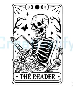 the-reader-tarot-card-skeleton-read-book-svg-digital-file