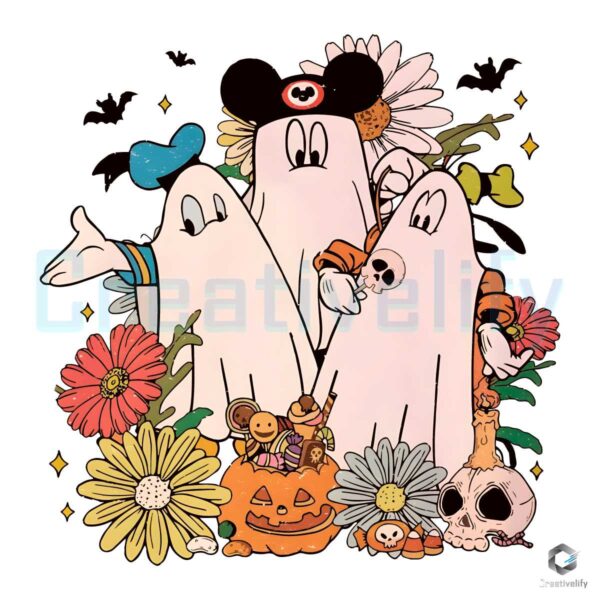Mickey Friends Ghost Halloween Vintage PNG
