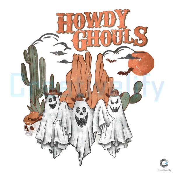 retro-vintage-western-halloween-howdy-ghouls-png-download