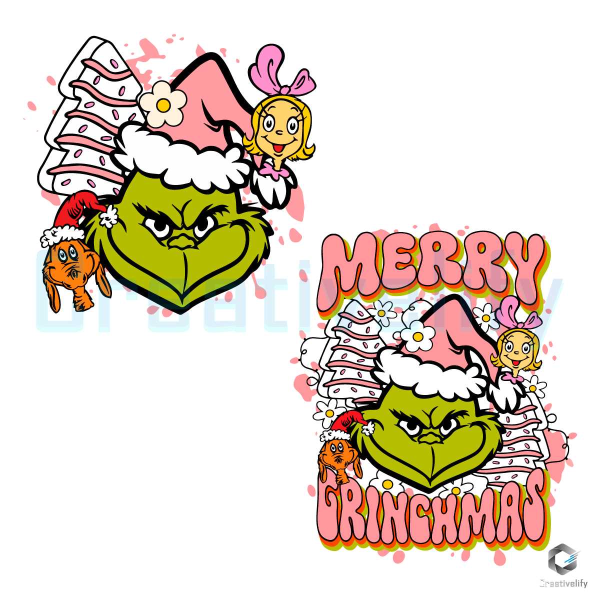 Grinch Face Preppy Retro Pink Christmas SVG Digital File