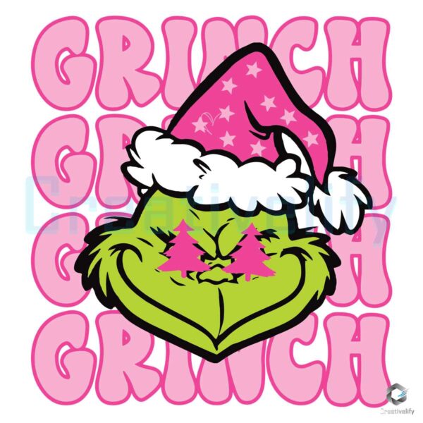 grinch-face-preppy-retro-pink-christmas-svg-digital-file