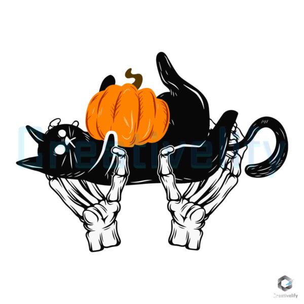 Skeleton Black Cat Pumpkin Vibes SVG Design