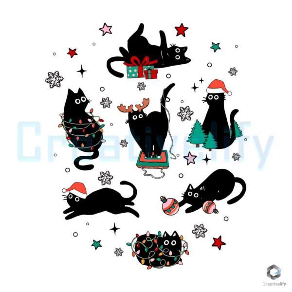 Black Cat Light Santa Hat Christmas SVG File