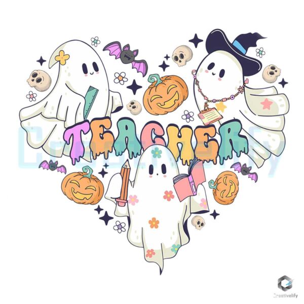 Cute Ghost Teacher PNG Groovy Vibe File Sublimation