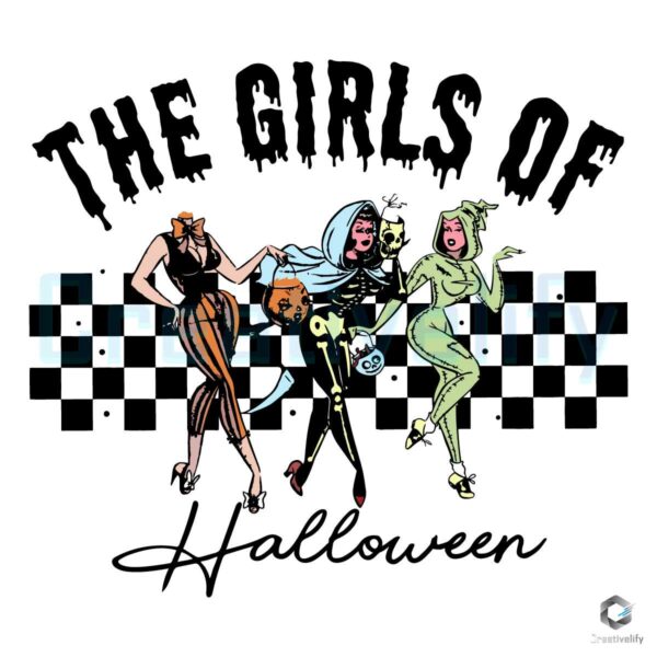 hãy viết 290 từ mô tả bằng tiếng anh chuẩn seo và the keyphrase chỉ xuất hiện dưới 3 lần cho title: Free Girls Of Halloween 90s Ghouls SVG File