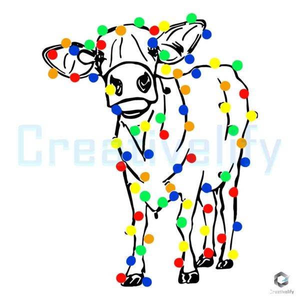 Merry Christmas Lights Cow SVG File Download