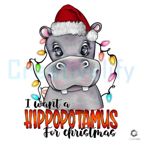 Santa Hat Hippopotamus Christmas PNG File