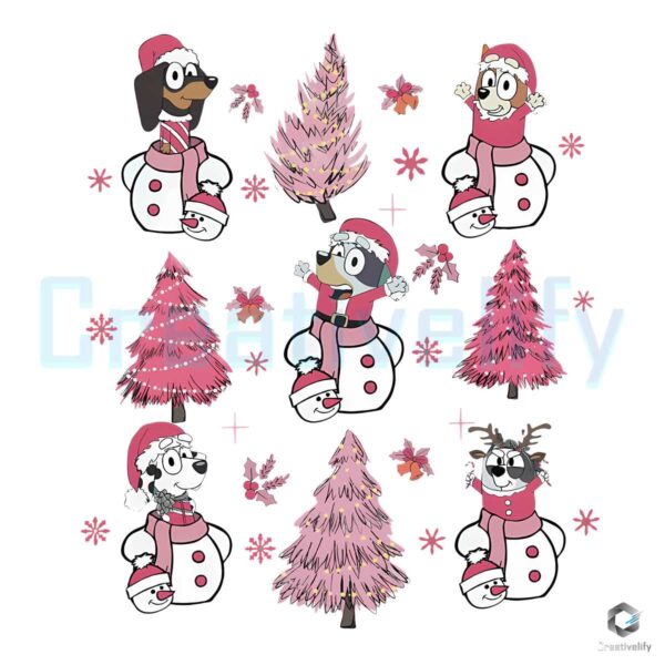 bluey-family-pink-christmas-tree-png-sublimation-design