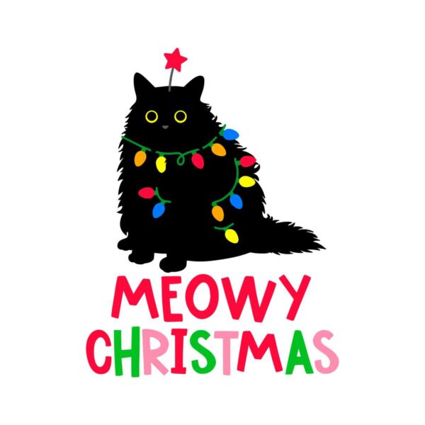 Meowy Christmas Lights Black Cat SVG Design