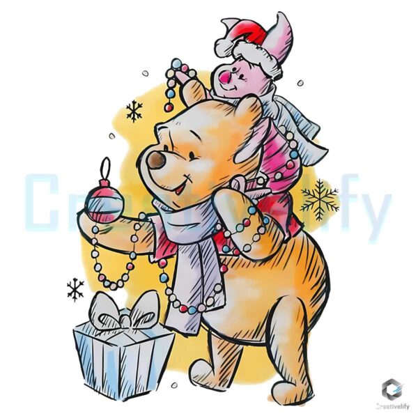 Pooh And Piglet Sketch Christmas Lights PNG