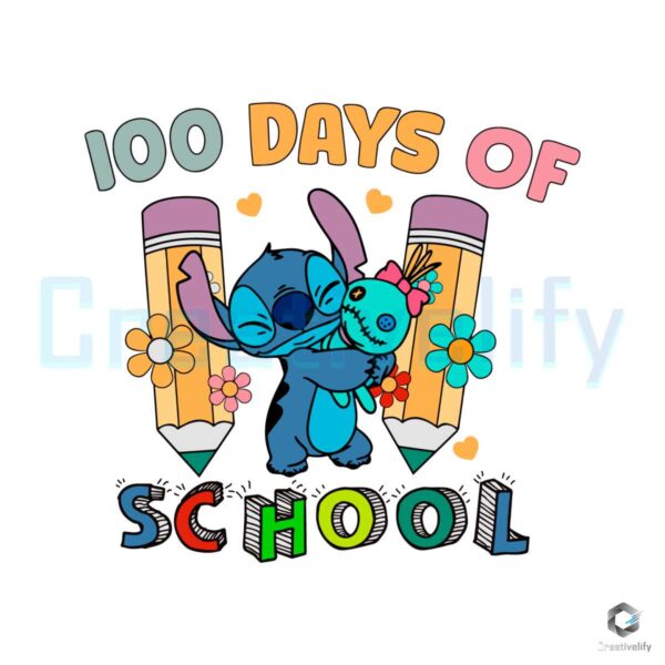 100 Days Of School Stitch Pencil SVG File
