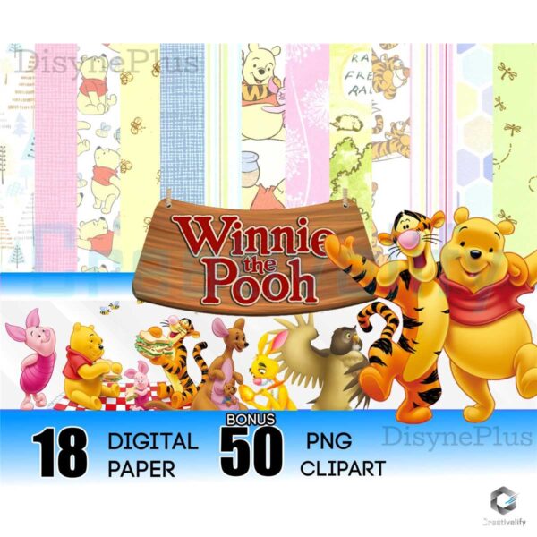 Winnie the Pooh Digital Paper PNG Bundle