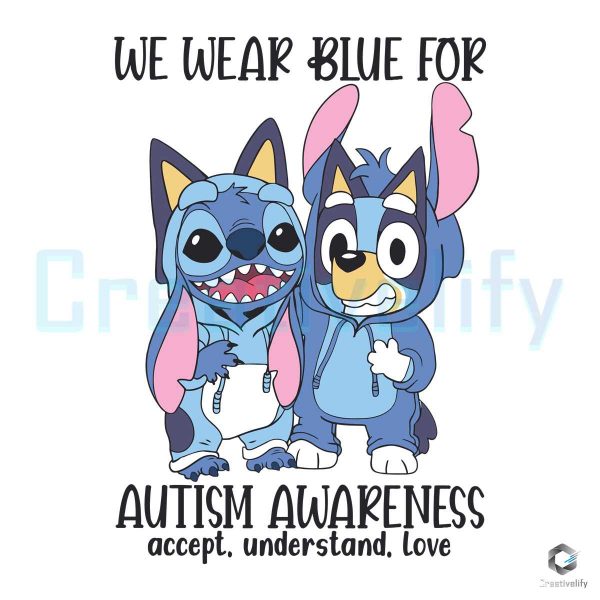 Bluey and Stitch Wear Blue For Autism SVG