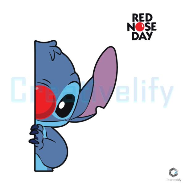 Cute Red Nose Day Peeking Stitch SVG File