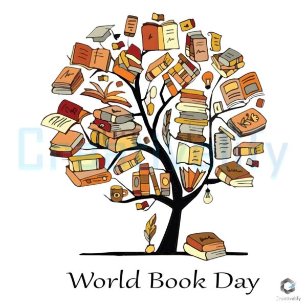 Retro World Book Day Tree Bookish PNG