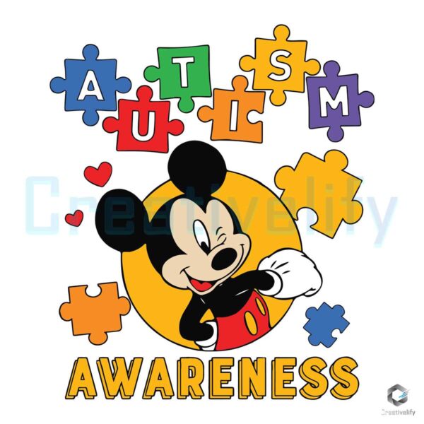 Mickey Autism Awareness Puzzle Piece SVG