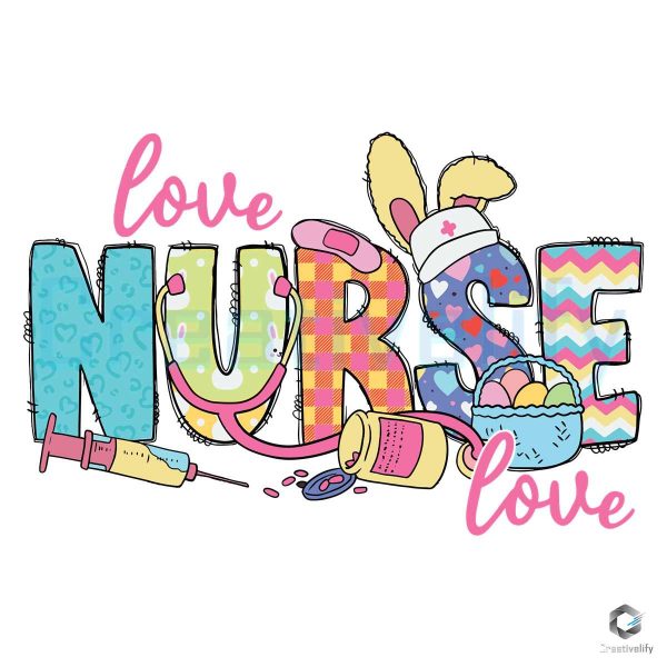 Retro Love Nurse Bunny Easters Day SVG Design