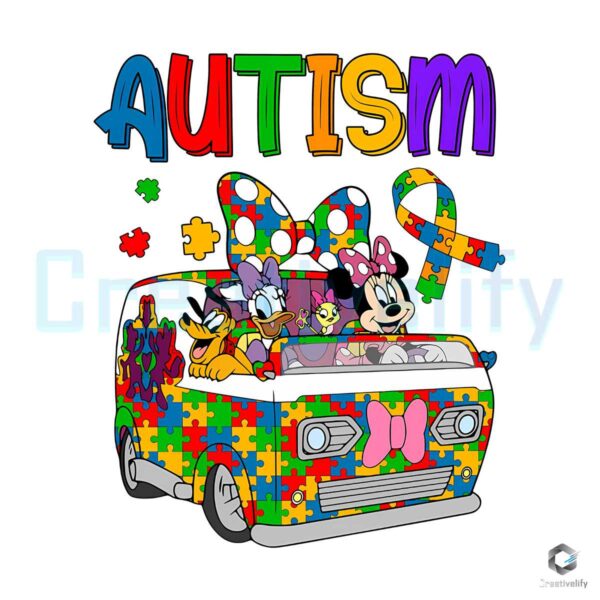 Minnie Friends Autism Awareness Car PNG