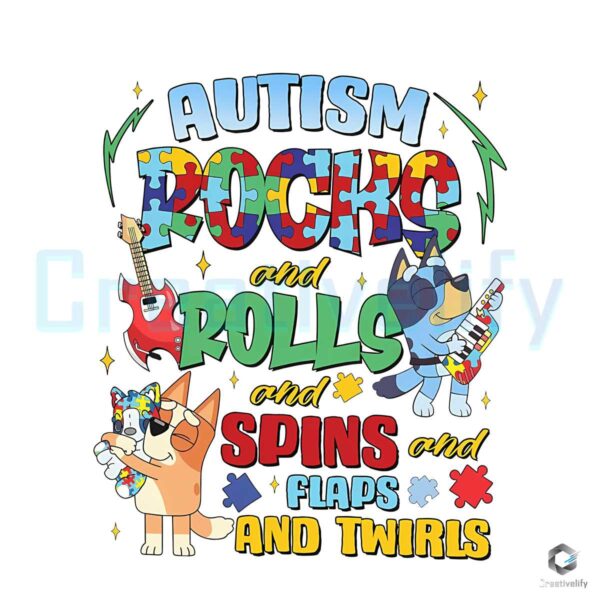 Bluey Bingo Autism Rocks And Rolls PNG