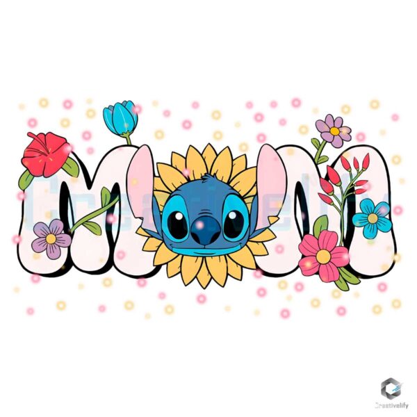 Happy Floral Stitch Mom PNG File Design