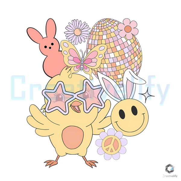 Easter Chick Disco Ball Bunny PNG File