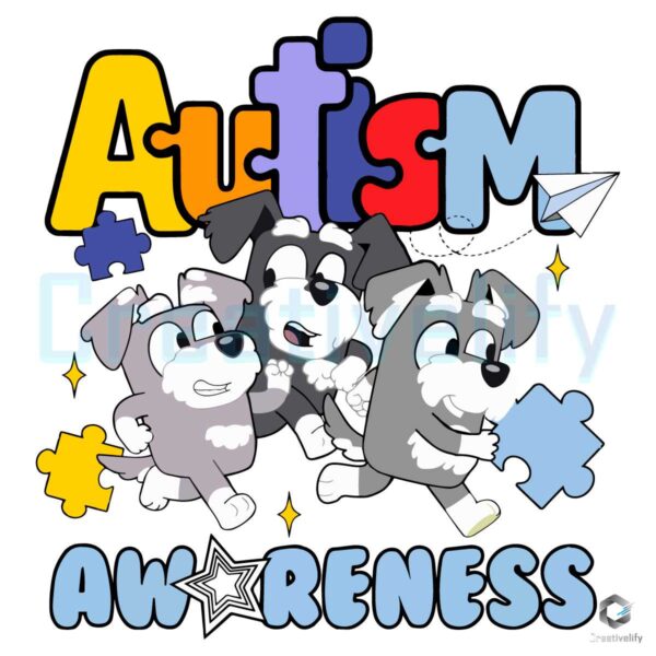 Autism Awareness Bluey Heeler Family PNG