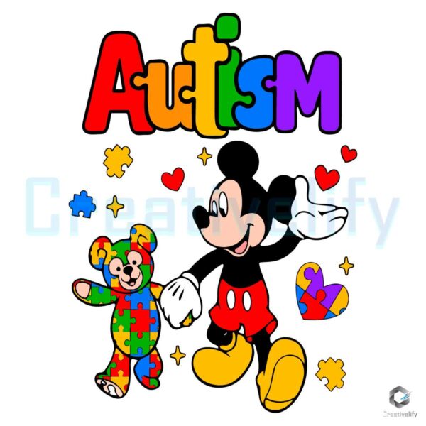 Autism Mickey And Bear Friend SVG File