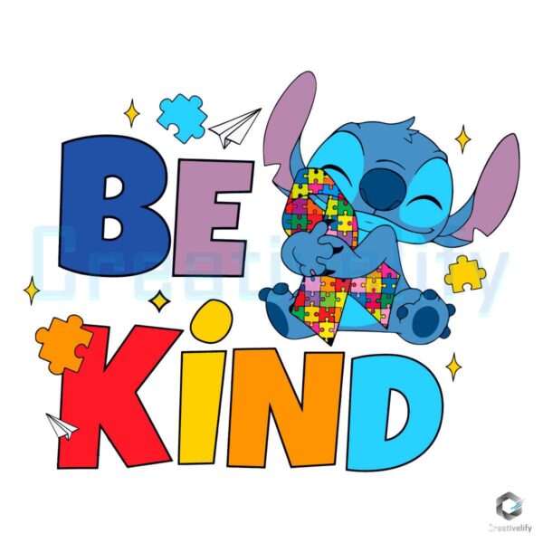 Be Kind Autism Stitch Cartoon SVG File Design