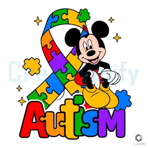 Mickey Autism Ribbon Puzzle Piece SVG File
