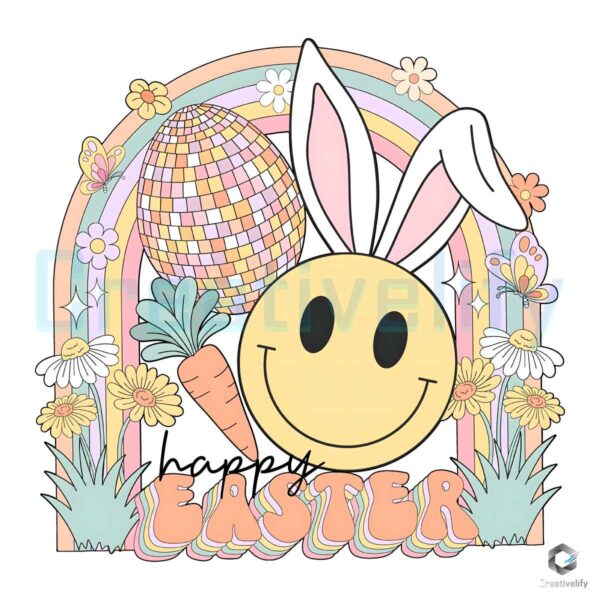 Groovy Happy Easter Bunny Smiley Face PNG