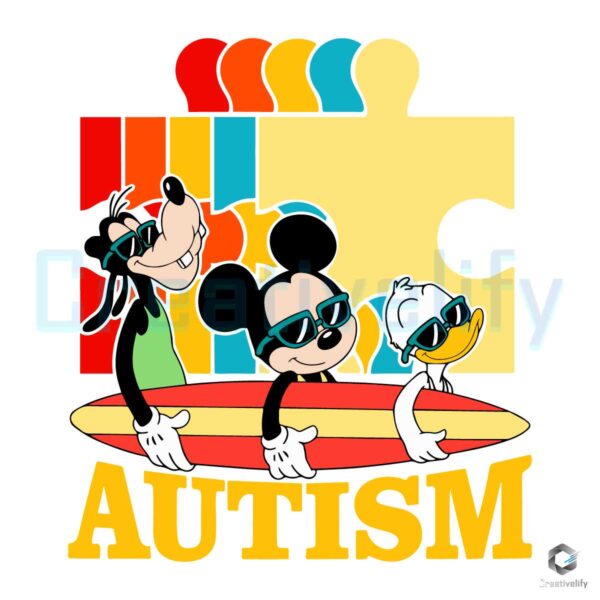 Mickey Donald Goofy Autism Puzzle Pieces SVG