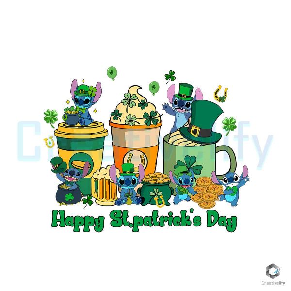 Happy St Patrick Day Stitch Coffee PNG File