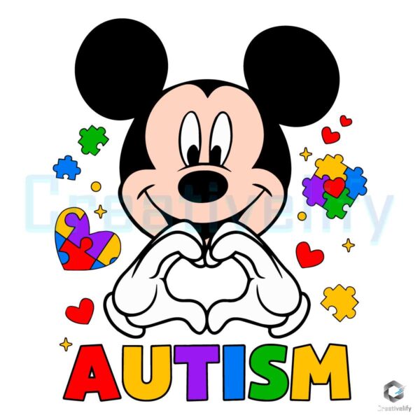 Mickey Heart Hand Autism Awareness SVG