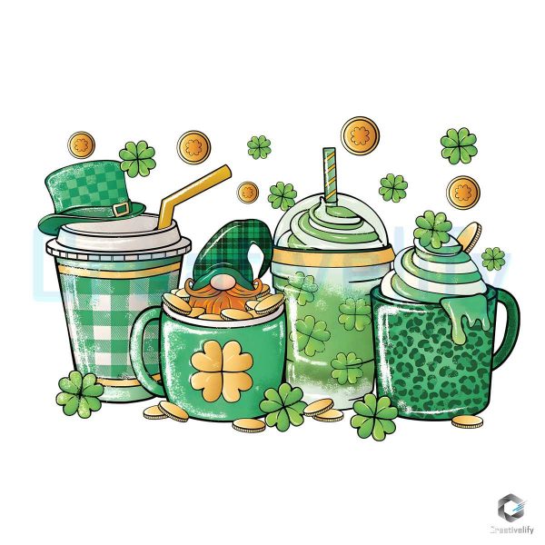 Patricks Coffee Cups Gnome Shamrock PNG
