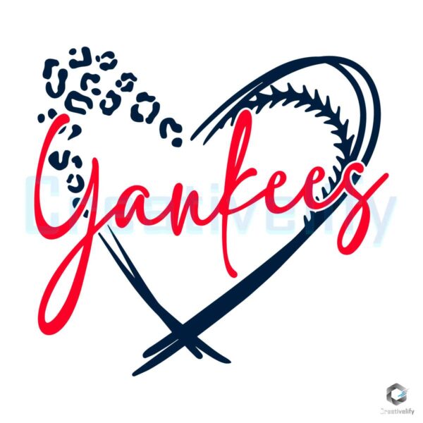 Yankees Team Baseball Leopard Heart SVG