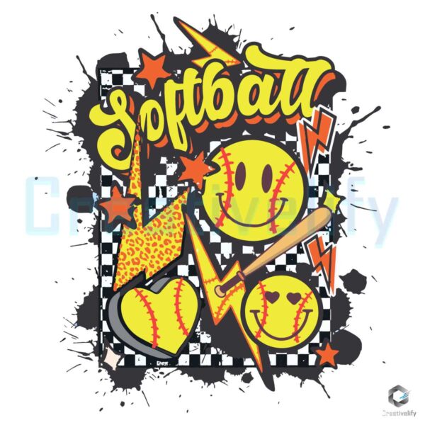 Softball Smiley Face Game Day SVG File