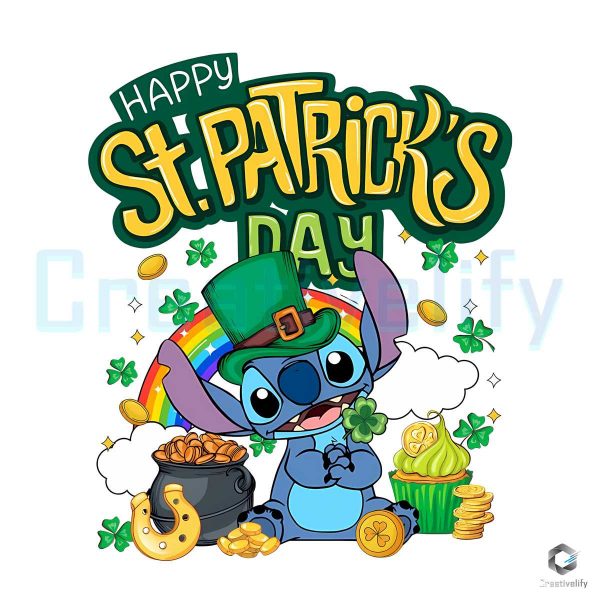 Happy St Patricks Day Rainbow Stitch PNG