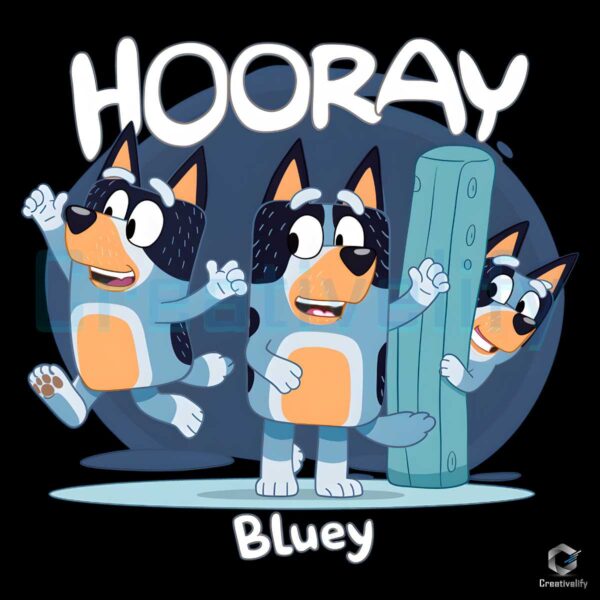 Hooray Bluey Dog Cartoon Dancing PNG File