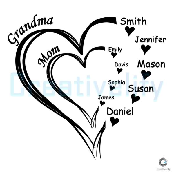 Custom Grandma Mom Grandkid Heart SVG