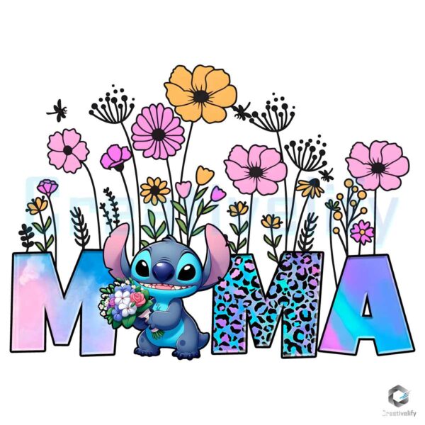 Floral Mama Stitch Happy Mothers Day PNG