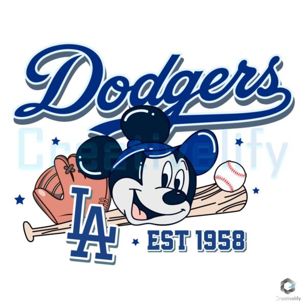 LA Dodgers Mickey Baseball Est 1958 SVG