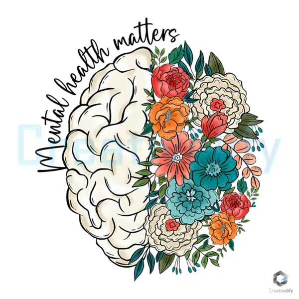 Mental Health Matters Floral Brain PNG File