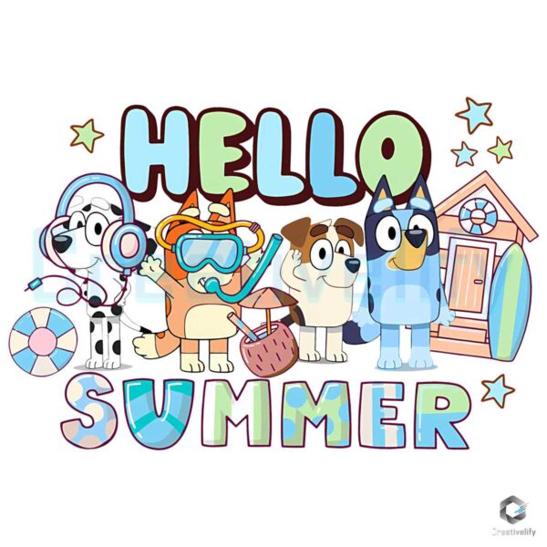 Hello Summer Bluey Dog And Friends PNG File