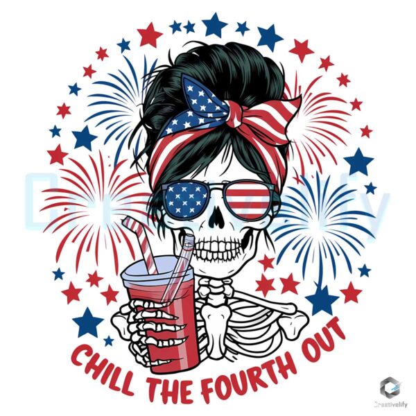 Chill The Fourth Out Skeleton Messy Bun PNG