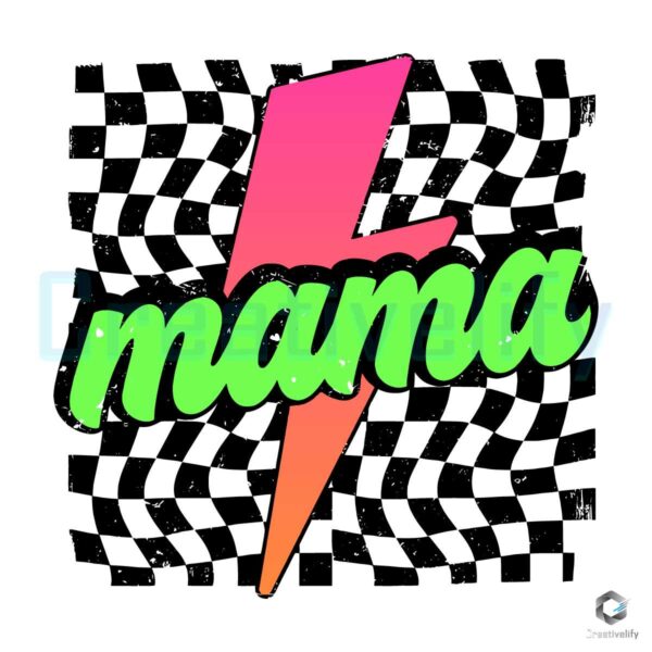 Neon Mama Checkered Lightning Bolt SVG File